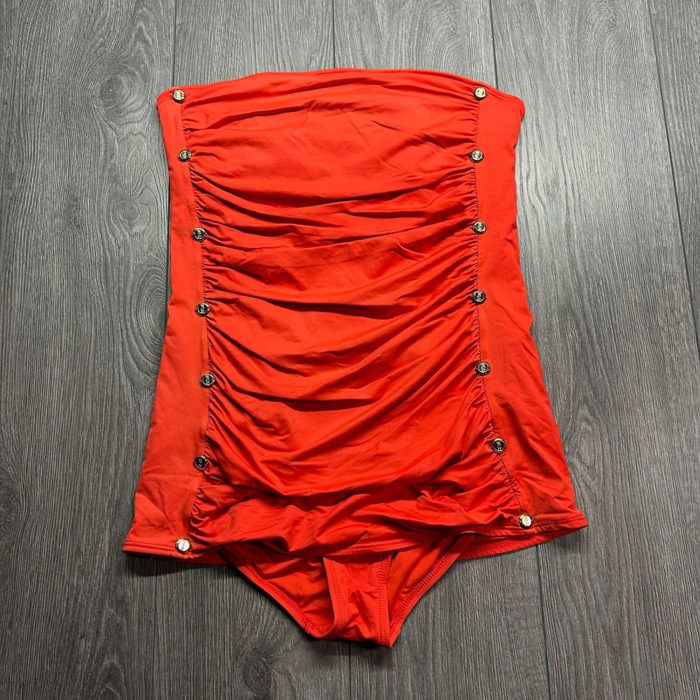 Juicy Couture Beach Royalty XL Red Ruched Y2k Strapless One Piece Swimsuit